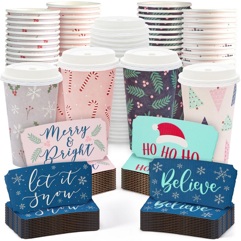 Sparkle and Bash To Go Coffee Cups with Lids 48Count 16Oz Multicolor Disposable Paper Coffee Sleeves Included Travel Cups
